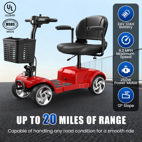 4-Wheel Electric Scooter with 20-Mile Range & 330 lbs Capacity
